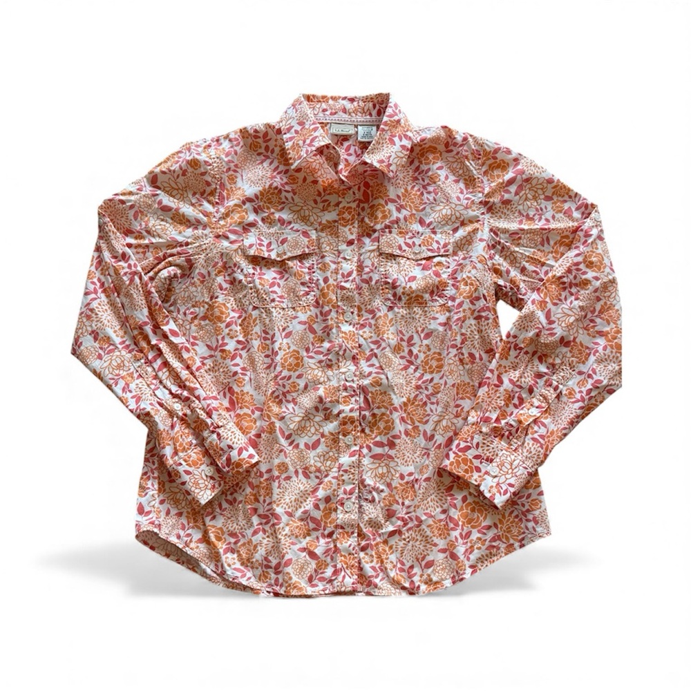 L.L. Bean Floral Print Button Up Shirt Women's Size SmallLong Sleeve 96% Cotton